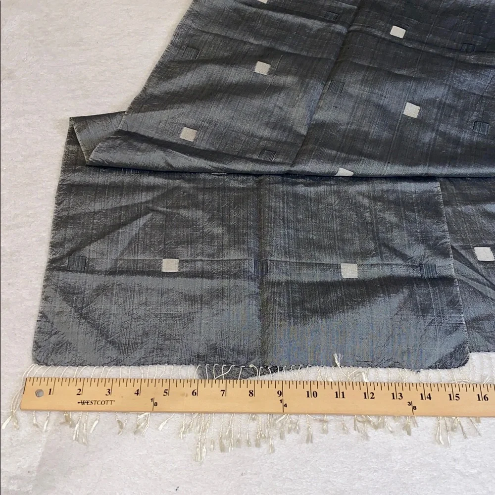 Gray ivory woven square motif silk-like long scarf 16 x 64 (fringe is 2.5 long)